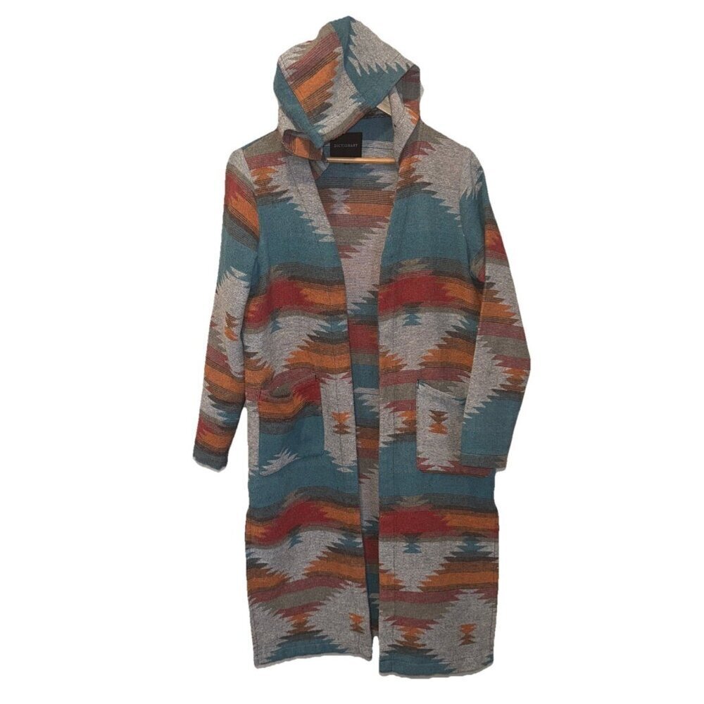 Dictionary Jacket Womens Small  Aztec Western Blanket Soft Cozy Trench Riding
